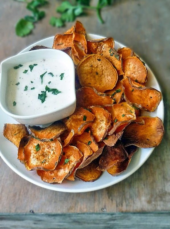 Sweet Potato Chips with Garlic Aioli Dipping Sauce