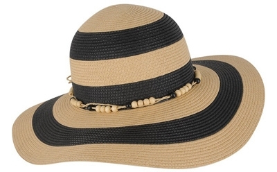 Color Block Floppy Hat with Beaded Trim