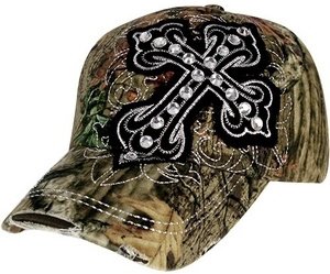 Distressed Mossy Oak Crystal Black Cross Baseball Cap