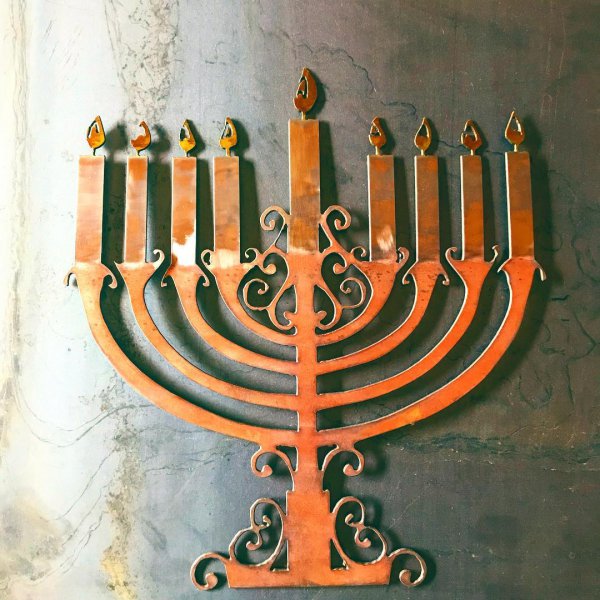 menorah, candle holder, iron, metal, hanukkah,