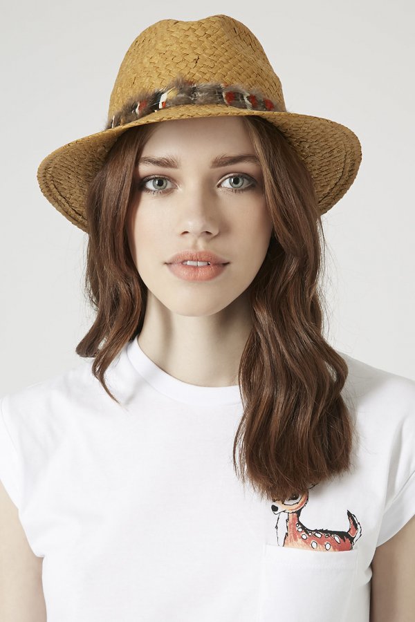 Topshop Feather Straw Fedora