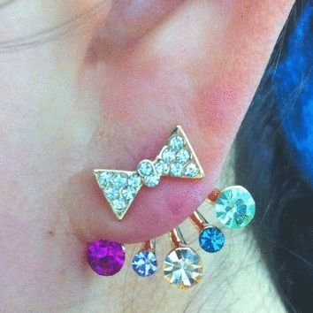 Bow and Rainbow Rhinestone Wrapping Ear Studs