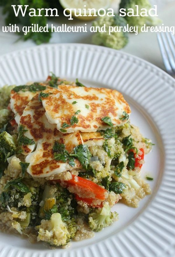 Warm Quinoa Salad with Grilled Halloumi and Parsley Dressing