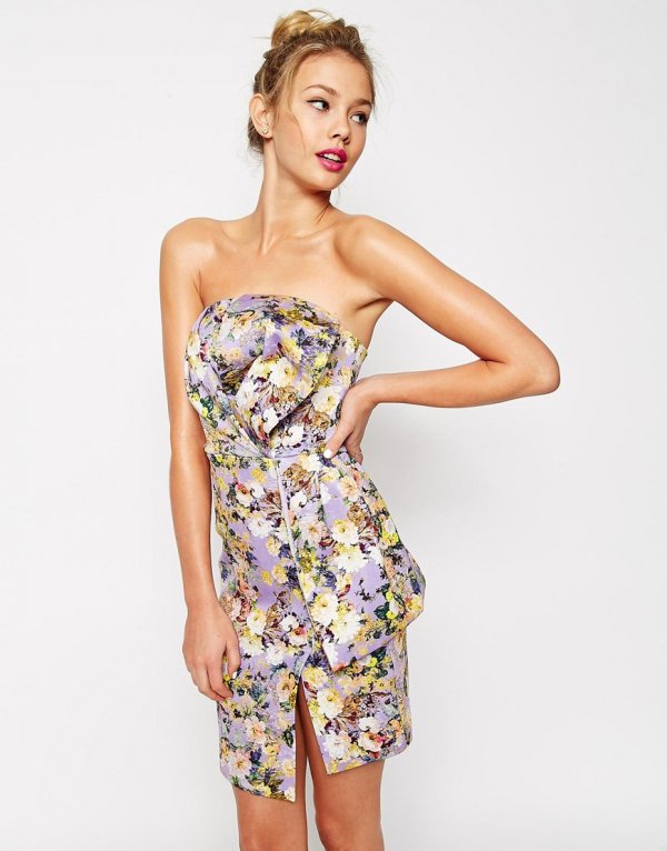 Asos Floral Origami Bow Bandeau Dress