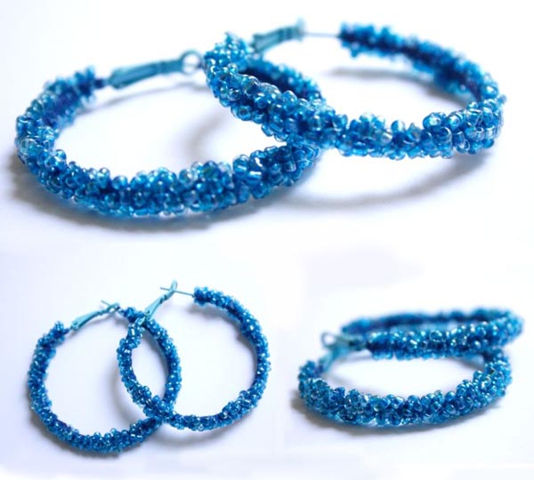 Blue Beaded Hoops