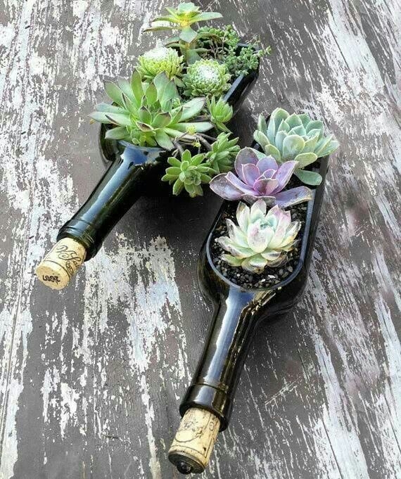 Wine Bottle Planters