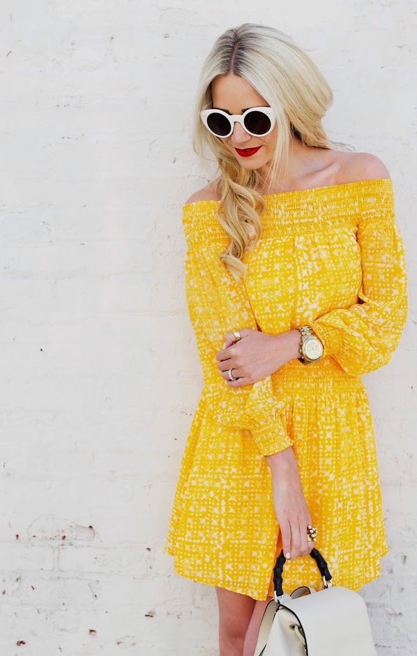 yellow, clothing, orange, pattern, dress,