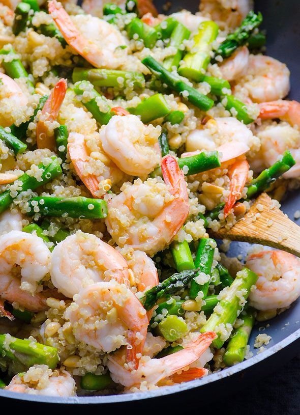 Asparagus, Shrimp and Quinoa Stir Fry