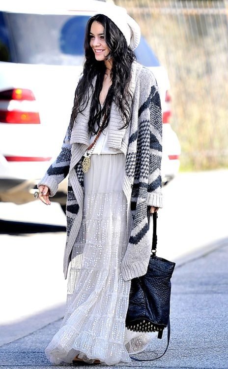 Maxi Skirt, Tank and a Long Chunky Sweater