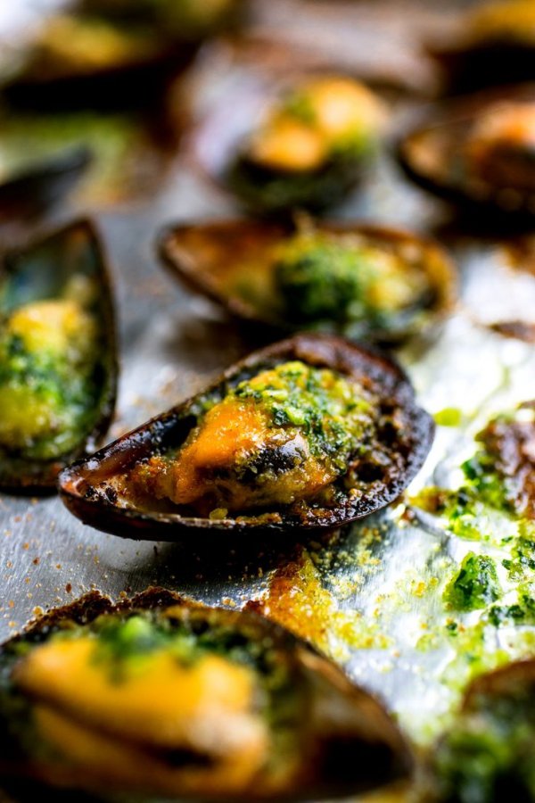 Broiled Mussels with Garlicky Herb Butter