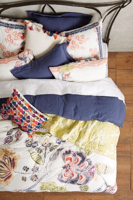 Anthropologie Woodblock Floral Quilt