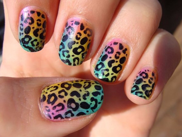 colorful cheetah nail designs