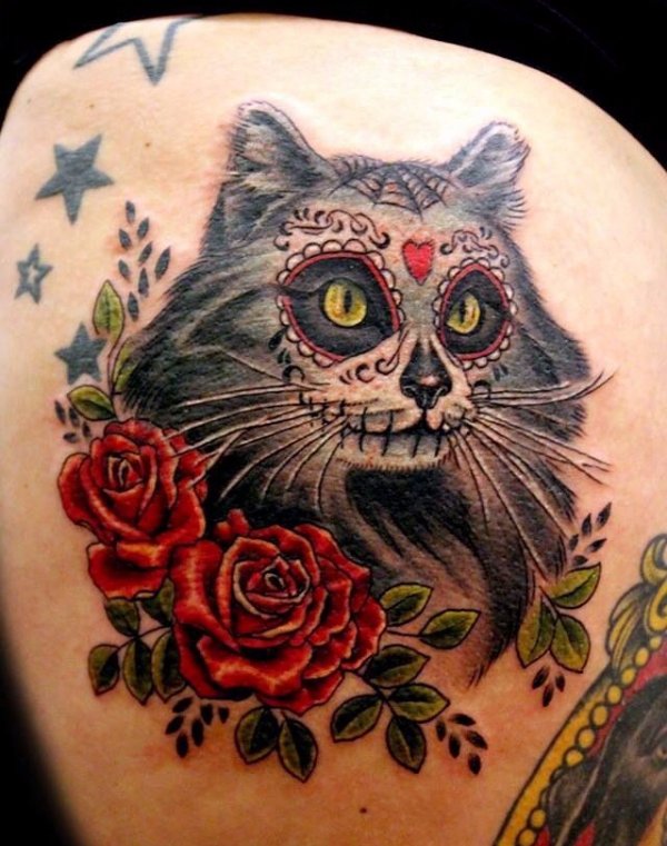 tattoo,cat,arm,tattoo artist,cat like mammal,