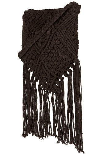 Chocolate Macrame Fringed Cross Body Bag