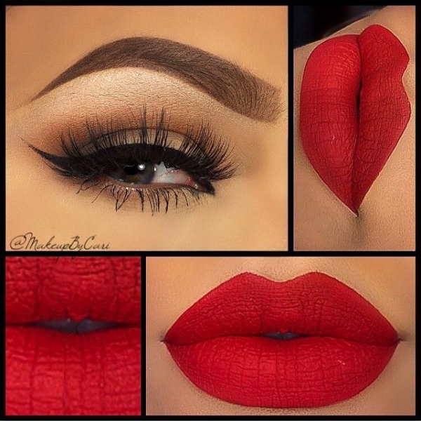 Neutral Smoky Eyes with Bold Red Lips