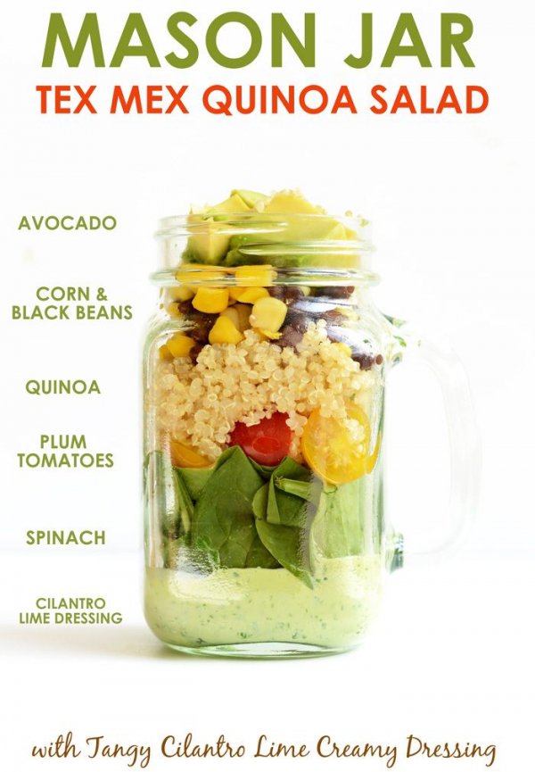 Mason Jar Tex Mex Quinoa and Tangy Cilantro Lime Creamy Dressing