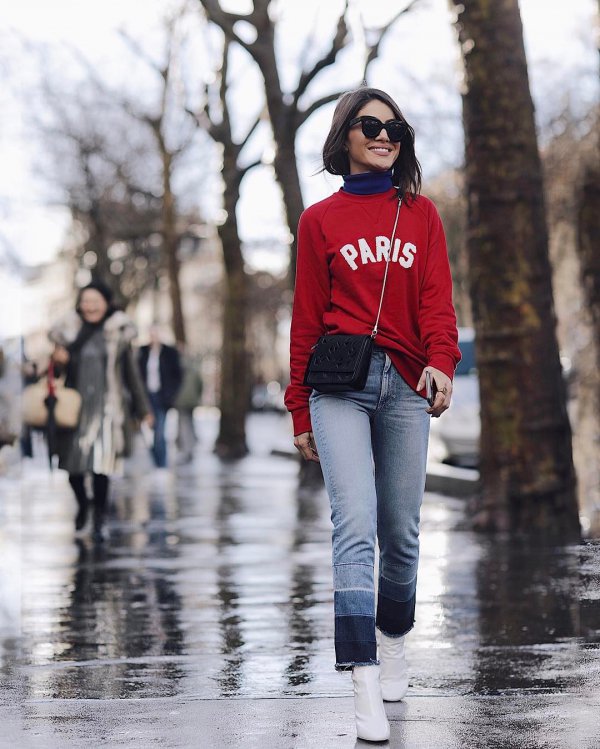 red, jeans, winter, footwear, road,