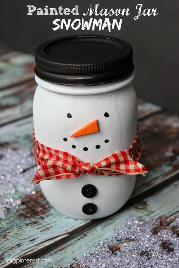 Painted Mason Jar Snowman Craft