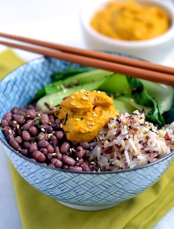 Macro Bowl with Carrot-Ginger-Almond Sauce