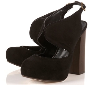 Topshop Seventy Black Suede Cut out Front Block Heel Shoes