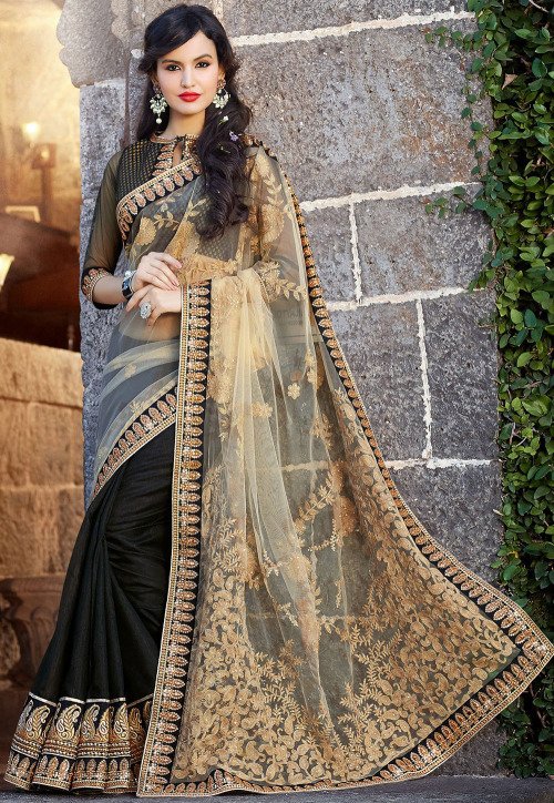 Black and Gold Net Saree