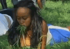 grass, plant, girl, black hair, long hair,