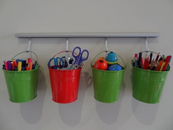 Use Buckets to Organize Art Supplies