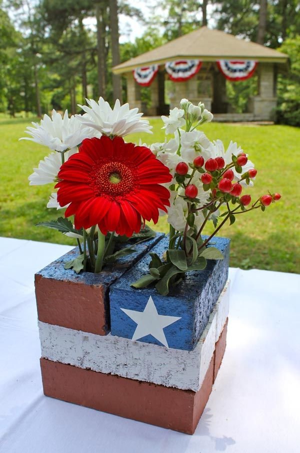 Painted Bricks Filled with Flowers