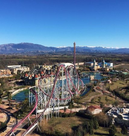 amusement park, city, tourist attraction, bird's eye view, aerial photography,