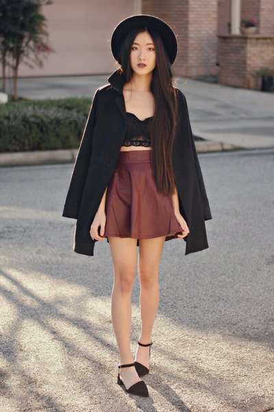 Lace Bralet with Leather Skater Skirt