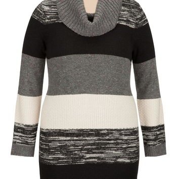 Plus Size - Cowl Neck Sweater Dress - Gray