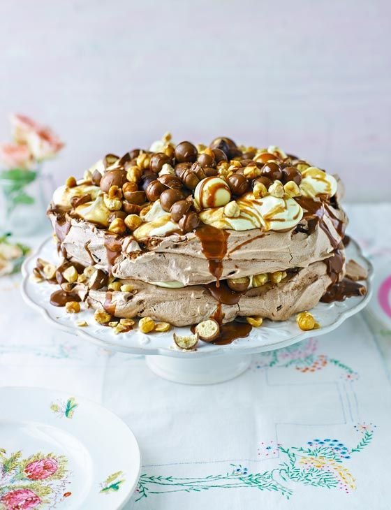 Very Chocolatey Salted Caramel and Hazelnut Pavlova