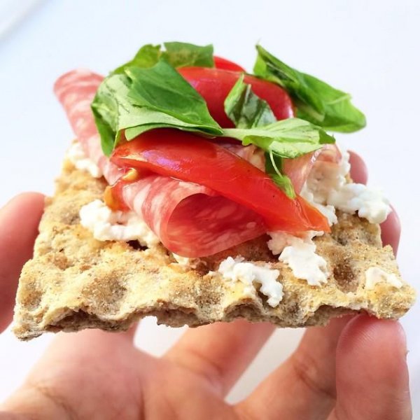 Cottage Cheese, Cherry Tomatoes, Salami and Basil