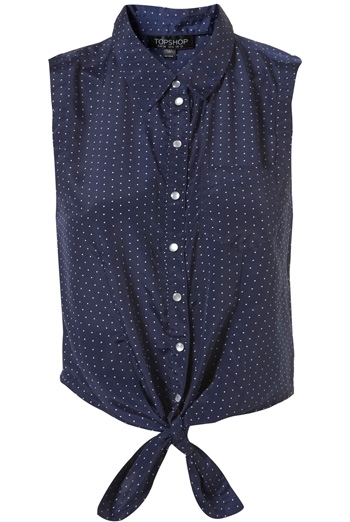 Topshop Mini Spot Tie Front Shirt