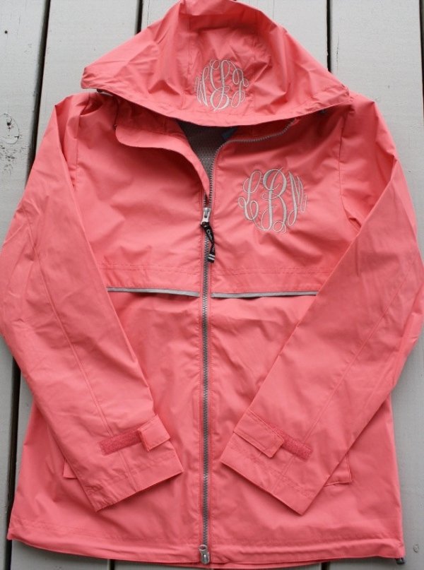 Monogrammed Rain Jacket Hood and Chest Monogram