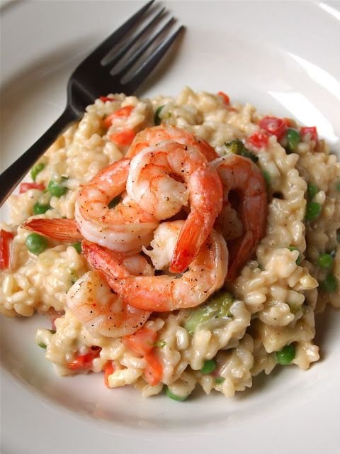 Risotto Primavera with Roasted Shrimp