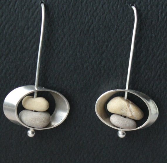 Beach Stone and Silver Earrings