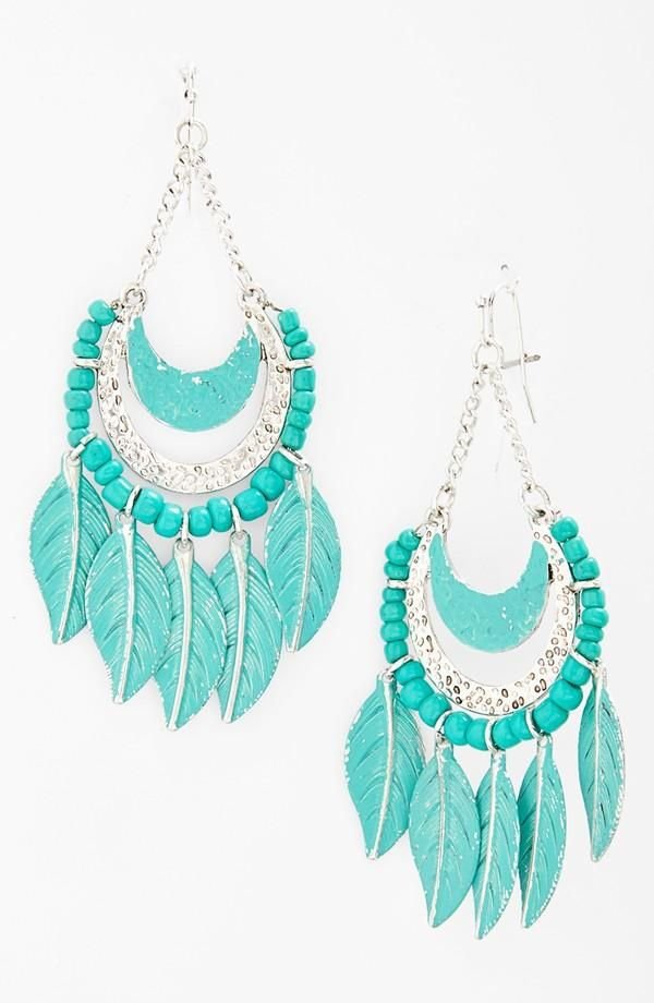 Turquoise Feather Earrings