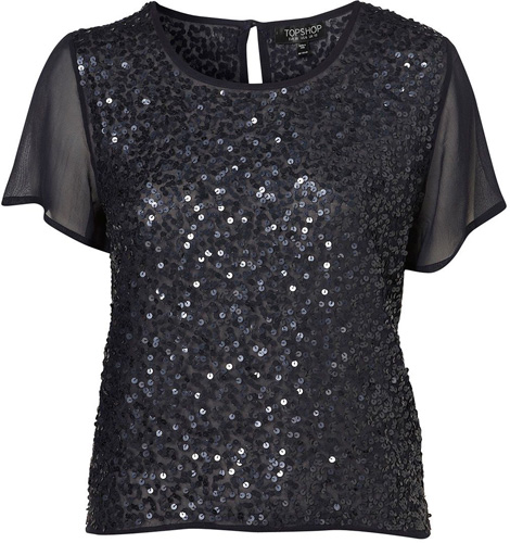 Topshop Short Sleeve Sequin Tee