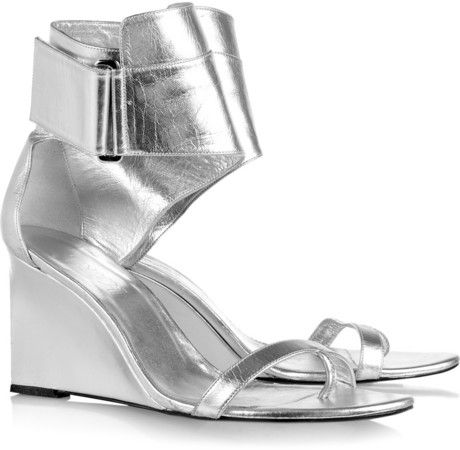 Karl Metallic Leather Wedge Sandals