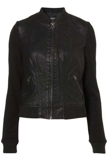 Topshop Jersey Sleeved PU Bomber Jacket