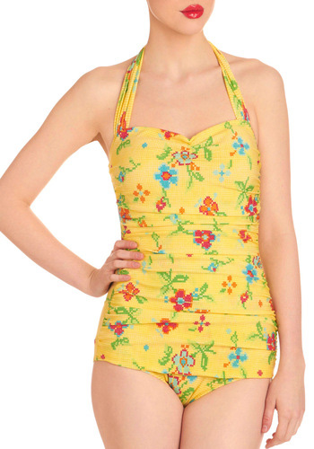 Esther Williams Needlepoint Print Swimsuit