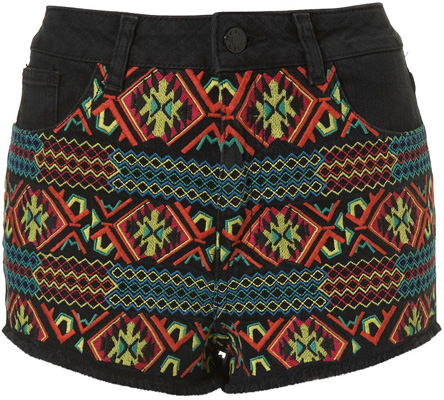 Moto Embroidered Neon Hot Pants