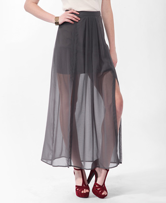 Pleated Slit Maxi Skirt