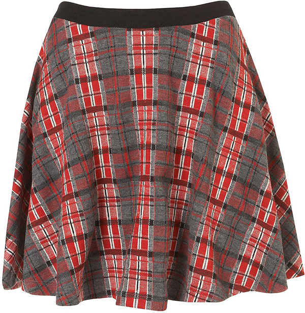 Topshop Red Check Skater Skirt