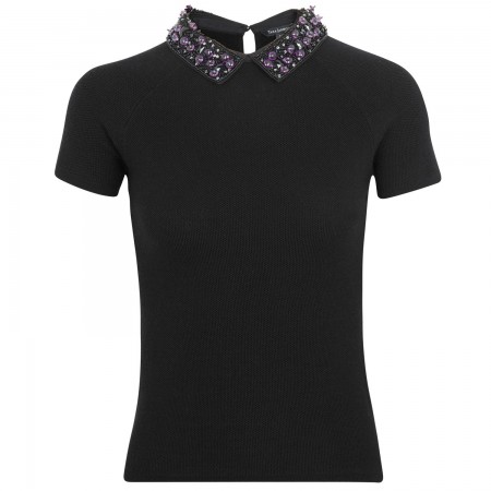 Embellished Collar Short Sleeve Top