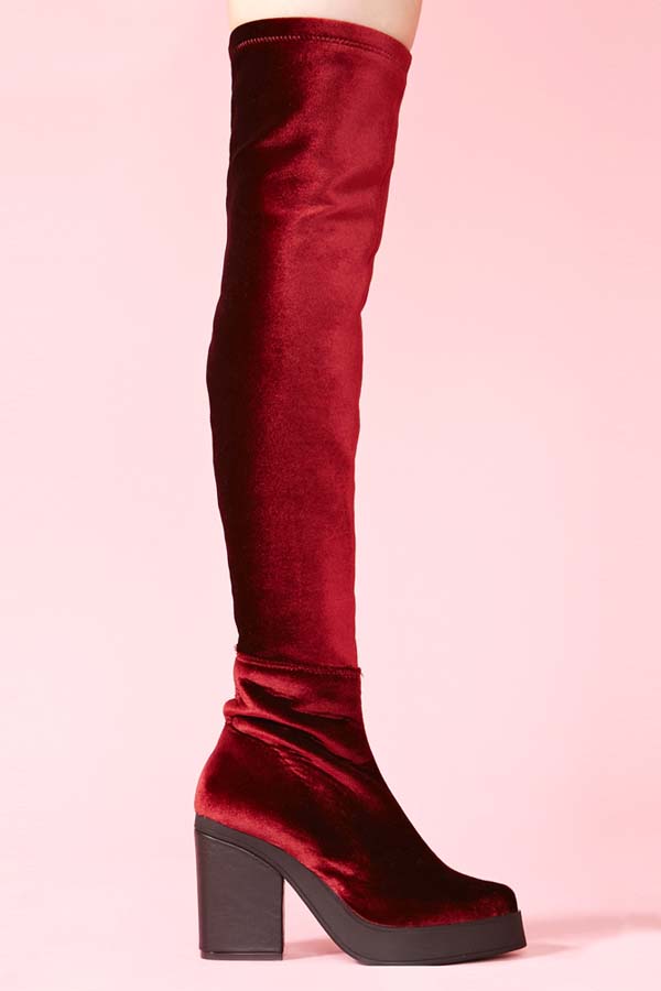 Emi Thigh High Boot in Wine Velvet