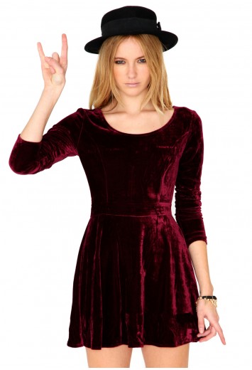 Maalika Long Sleeve Velvet Skater Dress