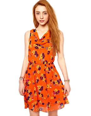 The Style Floral Dress with Drape Neck