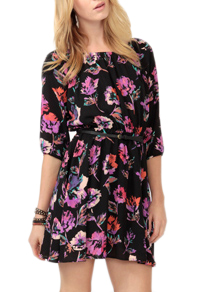 Abstract Floral Dress W/ Belt